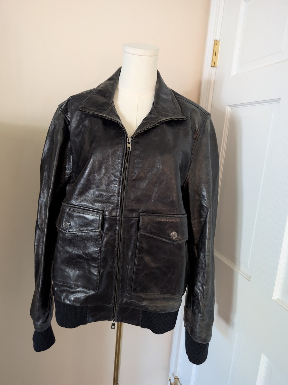 NWT Michael Kors Distressed Lambskin Leather Harrington Bomber Jacket L $698